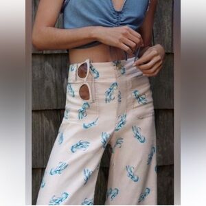 Anthropologie Maeve Colette Cropped Blue Lobster Wide-Leg Pant